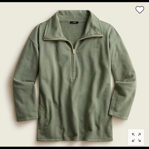 J. Crew Oversize University Terry half-zip tunic/ Sweatshirt -XS Cypress Green